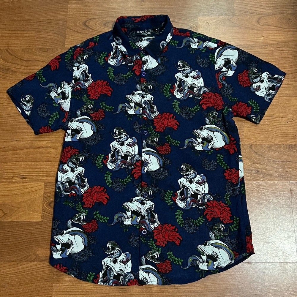 BRAVE SOUL (London) Mens skeleton print short sleeve shirt